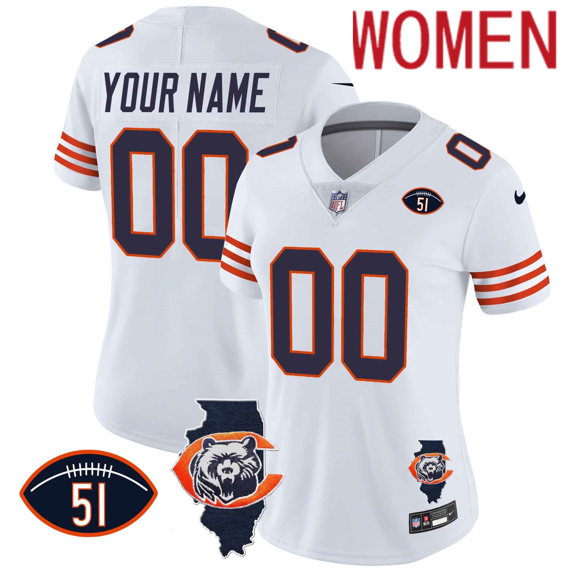Women Chicago Bears White 2024 Nike Throwback Patch Vapor Custom NFL Jersey